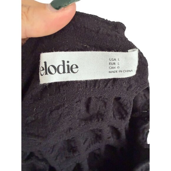 ELODIE Black Waffle Long Sleeve Top Size Large - Picture 5 of 5